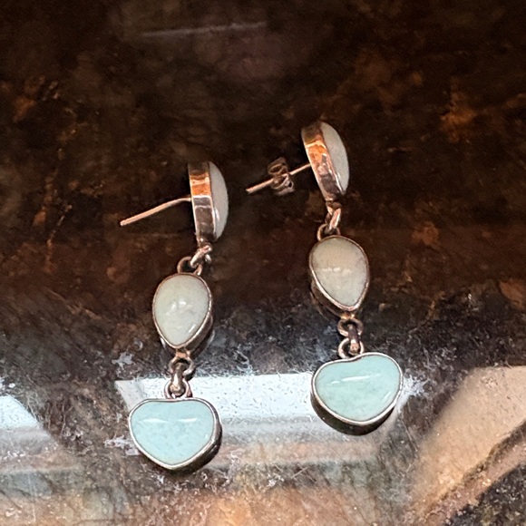 Jewelry - Sterling Silver Drop Earrings with three bales Larimar stones